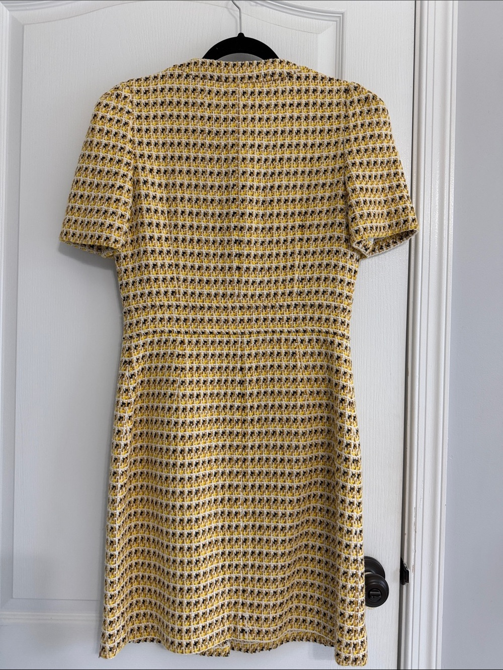 Textured Yellow Tweed Dress with Button Front - Picture 2 of 3